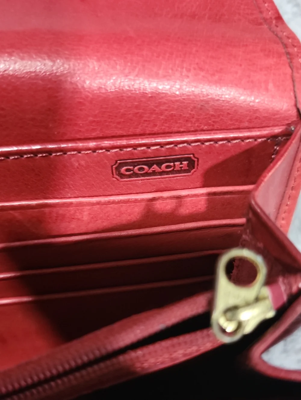 Coach Red Leather Card Wallet with Zippered Pocket